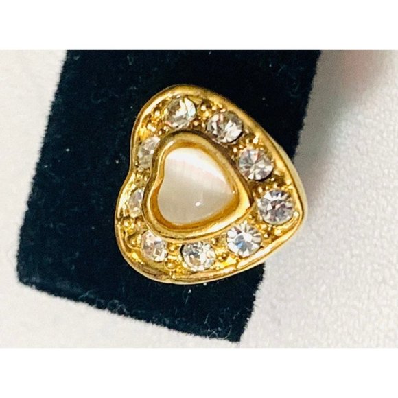 Vintage Signed Roman Rhinestone Heart Earrings - Picture 2 of 9